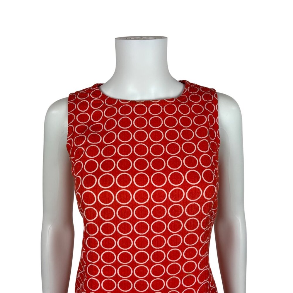 Retro Mod Dress Womens XS Red White Circle Geometric Print 60s Style Shift - Picture 5 of 10
